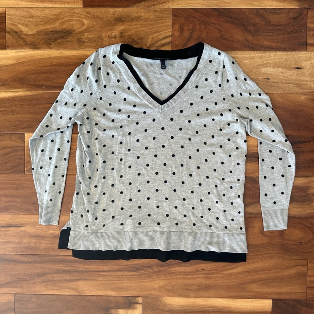 Lane Bryant Gray and Black Polka Dot V-Neck Sweater size 14/16